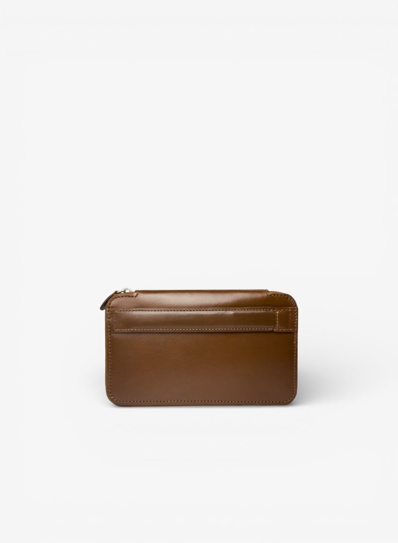 Emery Leather Travel Folio Wallet, Compact Zip Organizer for Passport, Cards & Documents (Brown) - Image 1